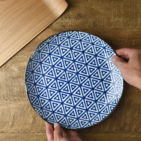 美濃焼 和ごころ 24.5cm丸皿 三角紋 日本の伝統模様　　日本製