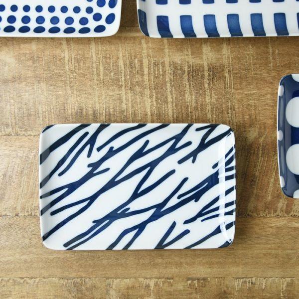 美濃焼 藍ブルー 21cm長角皿 ウッド　　日本製