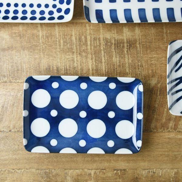 美濃焼 藍ブルー 21cm長角皿 ドット　　日本製