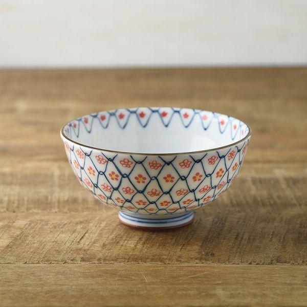 美濃焼 ちりめん小花 11.5cm茶碗 赤　　日本製