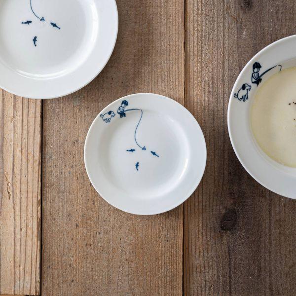 美濃焼 水中たんけん 釣り 16.5cmリムプレート　　日本製