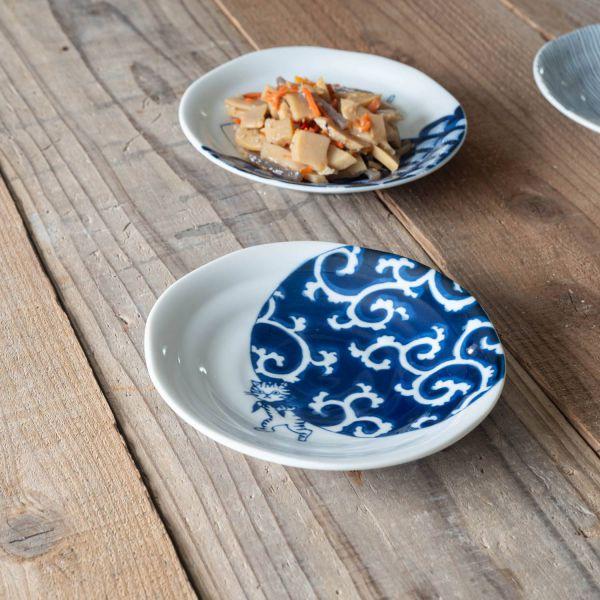 美濃焼 猫 シチタ ソメネコ 16.5cm皿 唐草 日本伝統模様　　日本製