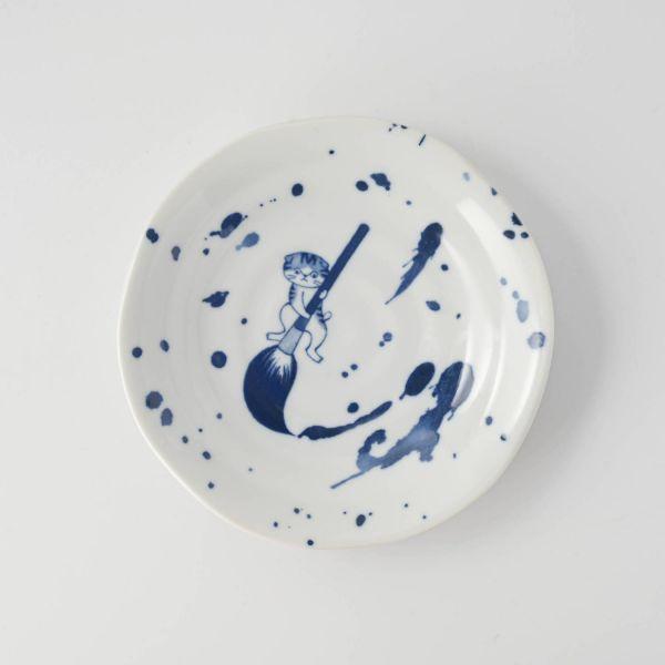 美濃焼 猫 シチタ ソメネコ 16.5cm皿 吹き墨　　日本製