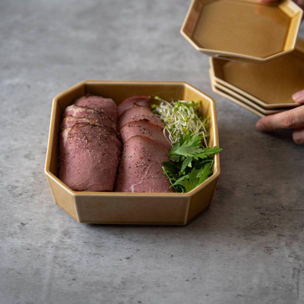 美濃焼 小田陶器 隅切重箱(sumikiri jyubako) 14.5cm重 うす飴単品　　日本製