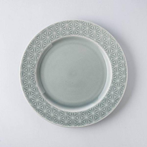 美濃焼 小田陶器 吉祥kissho 19.5cmリム皿  麻の葉 薄灰　　日本製