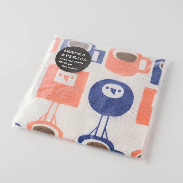 奈良 Atelier FOLK 5枚合わせのかや生地ふきん コーヒーバード　　日本製