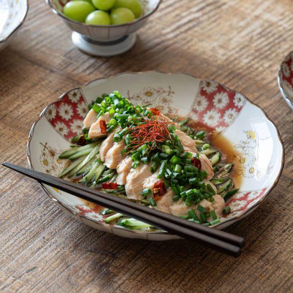 美濃焼 アワサカ ジャポニカ 菊花 68深皿 20.5cm (高さ5cm)　　日本製