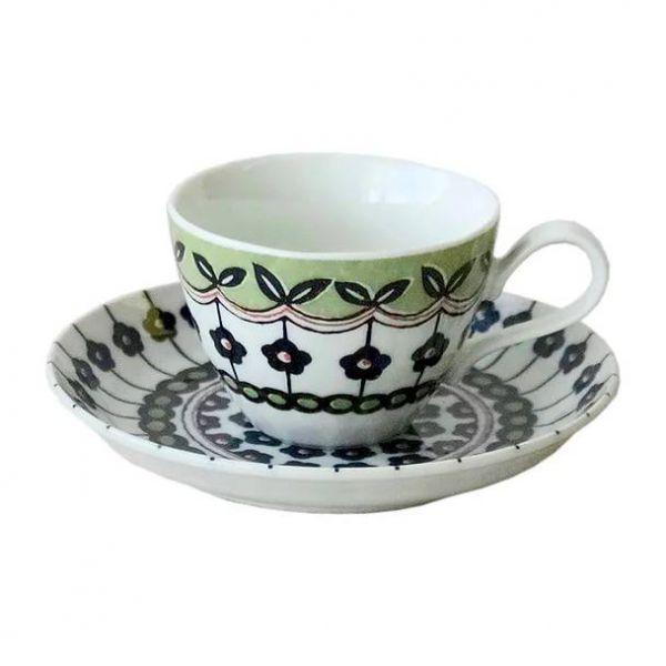 ポタリーフィールド ラインフラワー コーヒー碗皿　　日本製