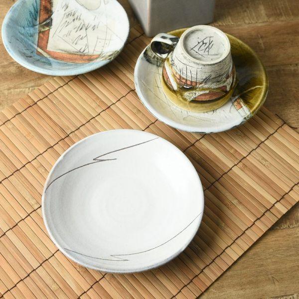 美濃焼 土味のある手作り風 削りライン手書き 16cm中皿　　アウトレット訳あり品 日本製 訳あり品