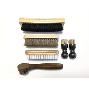 お手入れ 靴磨き ブラシ 6本セット 馬毛ハンドルブラシ