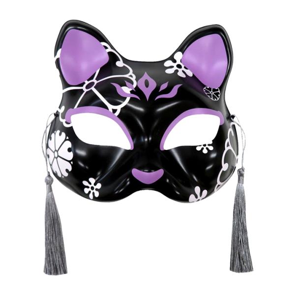 お面　猫柄　十六　華　黒　[M便 1/1]