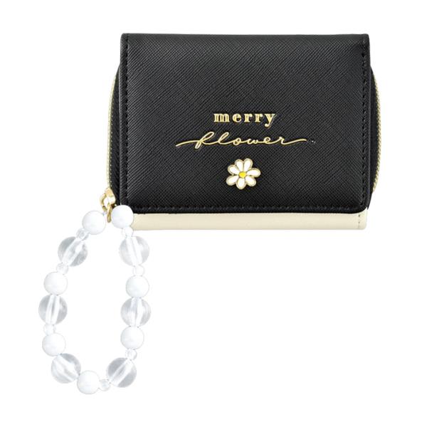 三つ折り財布　フラワー　ブラック　123290　[M便 1/4]
