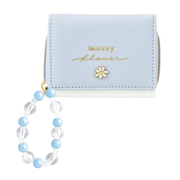 三つ折り財布　フラワー　ブルー　123291　[M便 1/4]