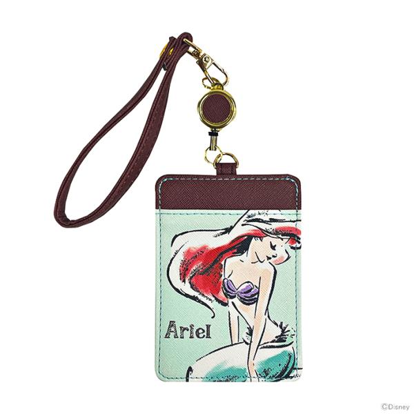 [25％OFF]ディズニープリンセス　リトルマーメイド　リール付きパスケース　ミント　アリエル 水彩...