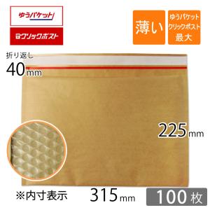 薄い クッション封筒 クリックポスト ゆうパケット最大 内寸315×225ｍｍ 茶色 100枚｜putiputiya