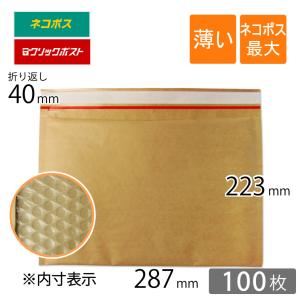 薄い クッション封筒 ネコポス 最大 B5 入 内寸287×223ｍｍ 茶色 100枚｜コンポスYahoo!店