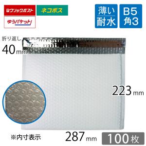 耐水ポリ 薄いクッション封筒 ネコポス最大 B5入 内寸287×223mm 表面粒痕跡あり 白100枚