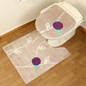 トイレマットセット ２点 ロング 花柄 洗浄暖房型 普通型 共用 フリーサイズ 耳長 花 ベージュ エトフ オカ｜Proバイダー ヤフー店