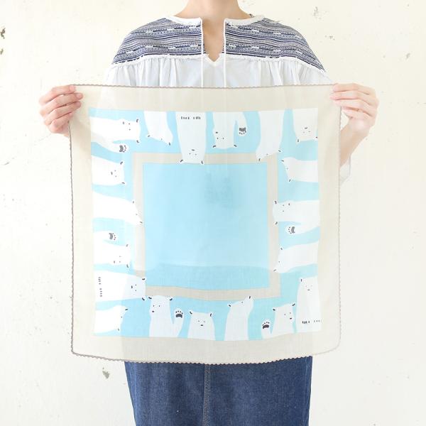 バンダナ ハンカチ コットン  しろくま　プリント 52cm x 52cm お弁当包み　インド綿　シ...