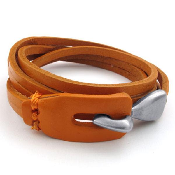 PW 高品質合金 オレンジ本革 ブレスレット 条件付 送料無料 22737