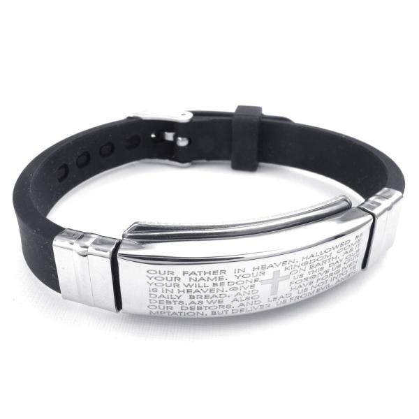 PW 高品質シリコーン ステンレス 聖文 バングル 条件付 送料無料 24318