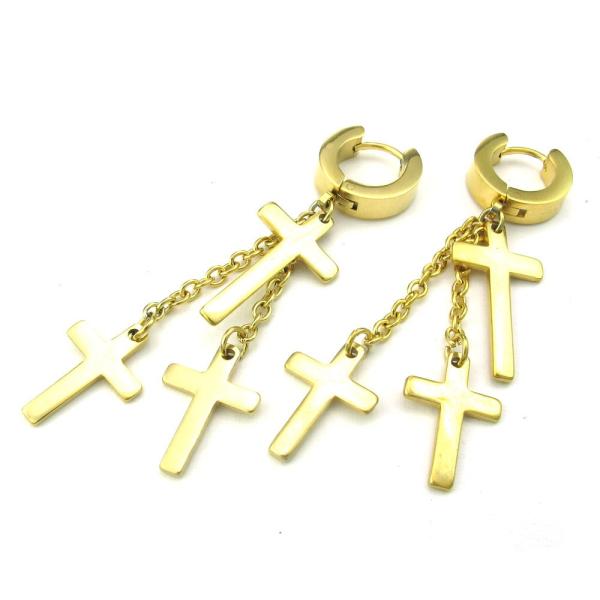PW 高品質316Lステンレス 金色 十字架 ピアス 条件付 送料無料 24766
