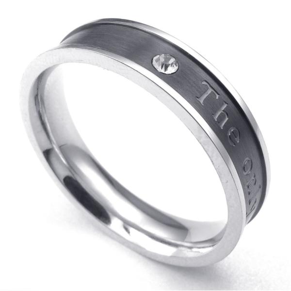 PW 高品質ステンレス 銀x黒 ダイヤCZ カップル メンズ指輪 / シルバー ブラック 幅5mm ...