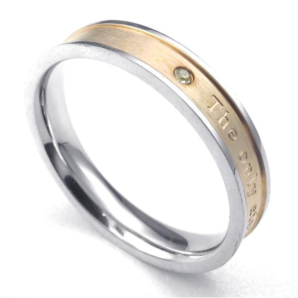 PW 高品質ステンレス 銀x金 ダイヤCZ カップル レディ指輪 / シルバー ピンクゴールド 「唯...