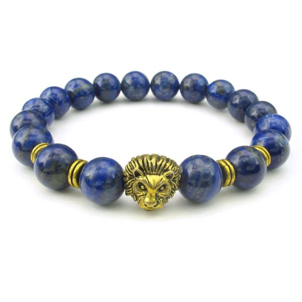 PW 高品質ラピスラズリ 青 10mm玉 獅子 数珠 ブレスレット / パワーストーン 御守り 聖な...