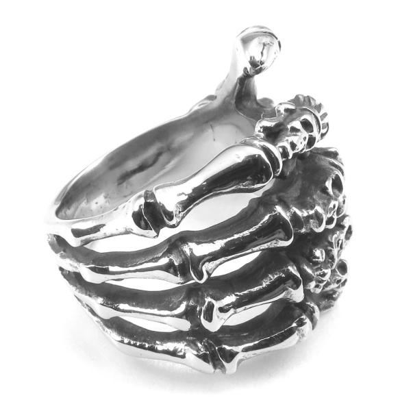 PW 高品質チタンとステンレス パンク風 髑髏 骸骨爪 指輪 / 銀色 ゴシック スカル シルバー ...