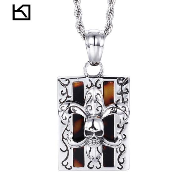 PW 高品質316Lステン 樹脂 髑髏 藤蔓 百合 翼 ペンダント / 長さ55mm 幅34mm 4...