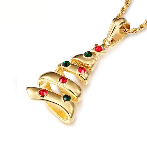 PW 高品質316Lステンレス 18Kメッキ クリスマスツリー ペンダント 50mmx28mm 22...