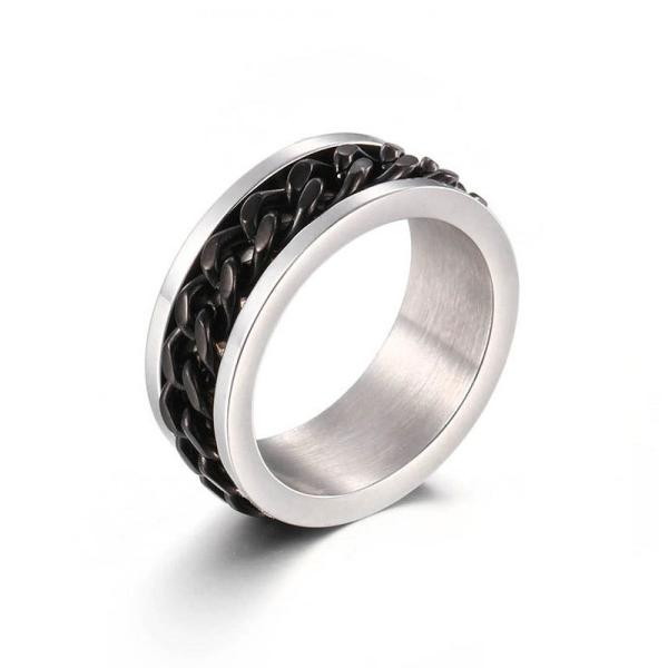 リング[ラッピング対応] PW 高品質316Lステンレス 黒x銀 ユニークなチェーンのモチーフ ファ...