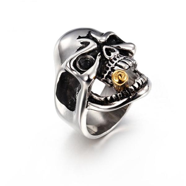 リング[ラッピング対応] PW 高品質316Lステンレス シルバー銀色 ゴールド金 タバコを吸う髑髏...