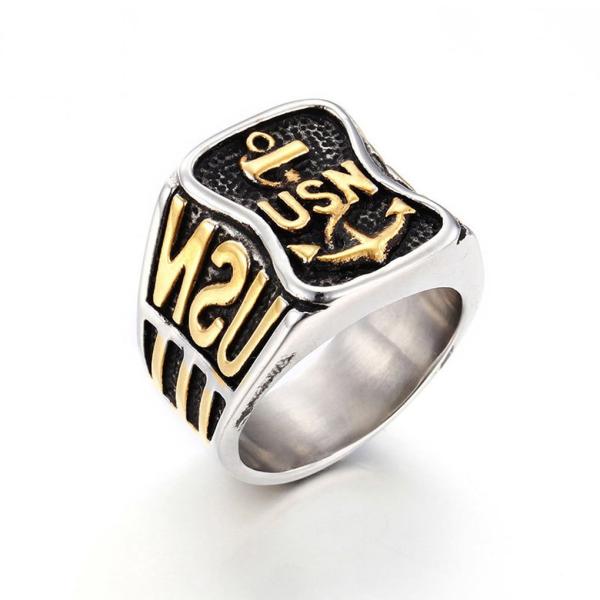 リング[ラッピング対応] PW 高品質316Lステンレス コールド金xシルバー銀xブラック黒 USN...