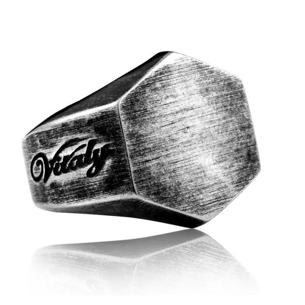 指輪 リング[ラッピング対応] PW 精良SUS316L製 ヴィンテージ風 六角形 シンプル 印台 ...