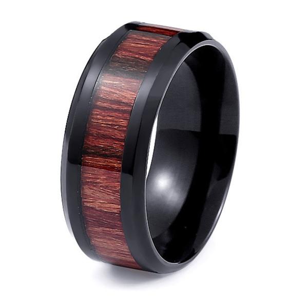 指輪 リング[ラッピング対応] PW 精良SUS316L製 ブラック黒 上品 木目調 木目模様 シン...