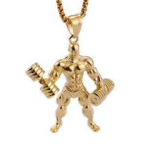 ペンダント[ラッピング対応] PW 精良SUS316L製 シルバー銀 ゴールド金 ジム 筋力 マッスルマン pendant /  長さ43mm 幅41mm 21g 条件付送料無料61502｜pwatch2014