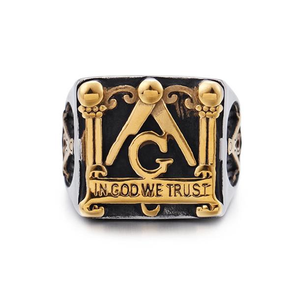 指輪 リング[ラッピング対応] PW 精良SUS316L製 銀x金 フリーメイソン アメリカ合衆国の...