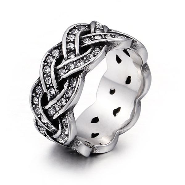 指輪 リング[ラッピング対応] PW 精良SUS316L製 ダイヤCZ シルバー銀色 キラキラ 編込...