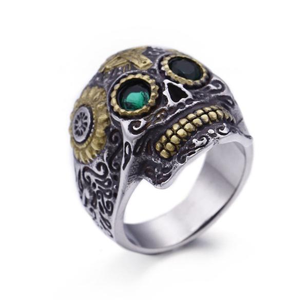 指輪 リング[ラッピング対応] PW 精良SUS316L製 ダイヤCZ クラシカル 古典風 髑髏 ス...