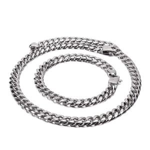 セット[ラッピング対応] PW 精良SUS316L製 金銀黒の3色 シンプル 喜平 bracelet necklace セット /  長さ215-450mm 幅9mm 条件付送料無料61890｜pwatch2014