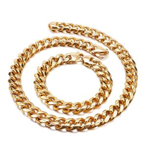 セット[ラッピング対応] PW 精良SUS316L製 金黒の2色 シンプル 喜平 bracelet necklace セット /  長さ215-450mm 幅13mm 条件付送料無料61896｜pwatch2014