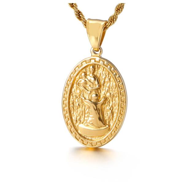 ペンダント[ラッピング対応] PW 精良SUS316L製 銀x金 聖母マリア 神女マリヤ The V...