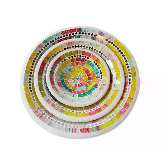 ミラーデザイン皿（丸型・虹色37ｃｍ）テラコッタ　トレイ　小物入れ　モザイクガラス　アジアン　バリ　...