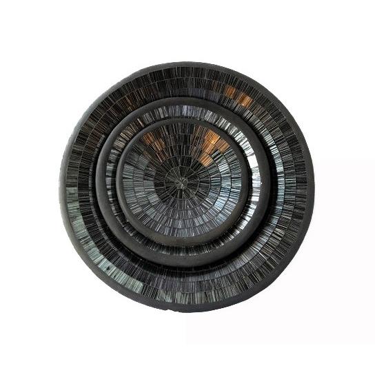 ミラーデザイン皿（丸型・黒28ｃｍ）テラコッタ　トレイ　小物入れ　モザイクガラス　アジアン　バリ　雑...