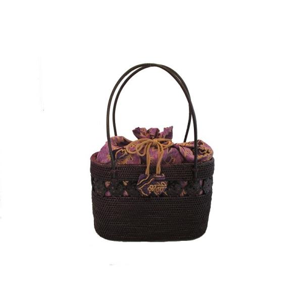 アタバッグ　（紫×紫巾着）小　アジアン　バリ　雑貨　カゴバッグ