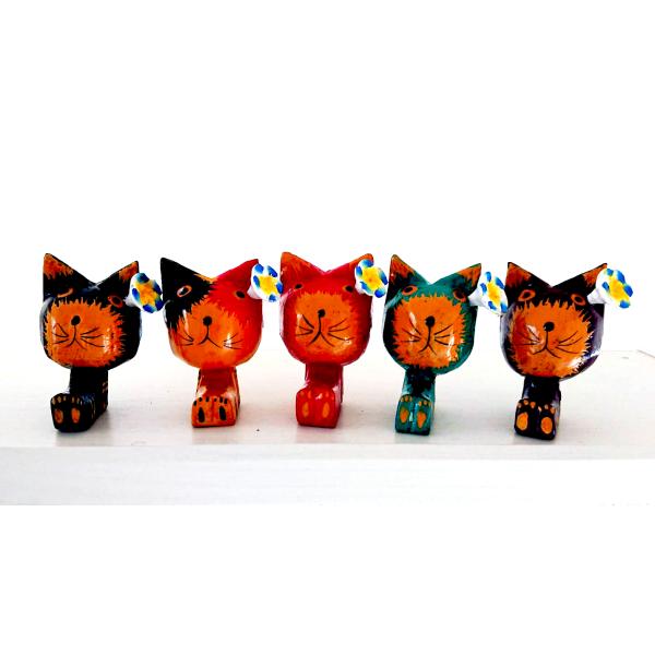 バリ猫 フランジパニ 木製 ネコ 猫 5匹セット 置物 小さい置物 アジアン バリ 雑貨