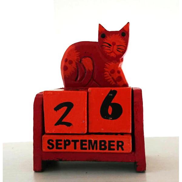 バリ猫 カレンダー 置物 木彫り 卓上カレンダー ブロックカレンダー キューブカレンダー アジアン ...