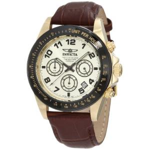 Invicta Men's 10709 Speedway Chronograph Gold Dial Brown Leather Watch｜pyonkichishouten
